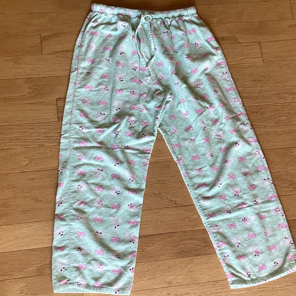 Women's Mint Flannel Pajama Set with Pink Accents(white kitties with pink bows) - Picture 7 of 10
